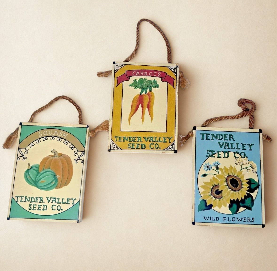 Tender Valley Seed Co. Wall Plaque Set — Squash, Carrots & Wildflowers