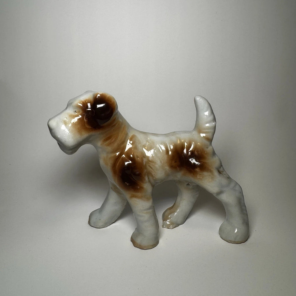 Vintage Porcelain Wire Fox Terrier Figurine Japan Dog Collectible 4” Long