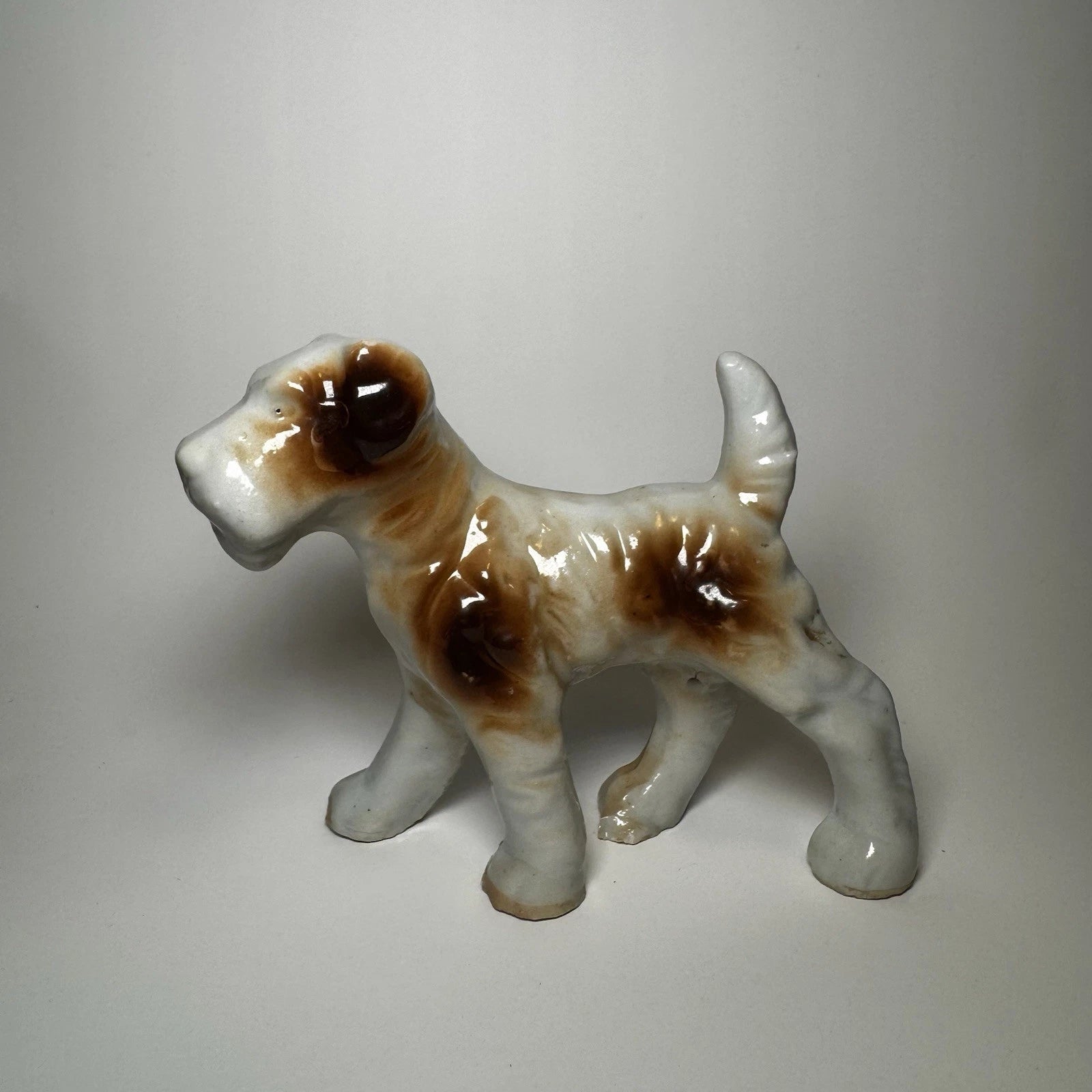 Vintage Porcelain Wire Fox Terrier Figurine Japan Dog Collectible 4” Long