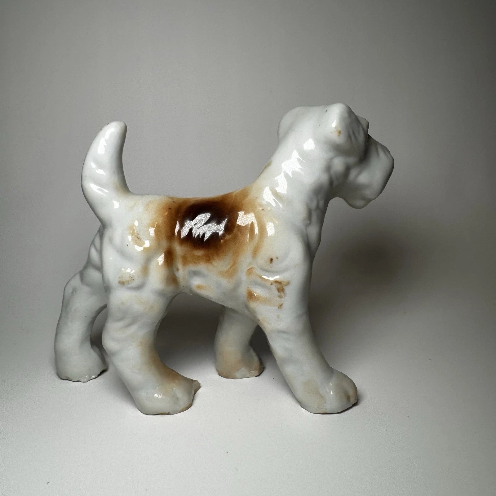 Vintage Porcelain Wire Fox Terrier Figurine Japan Dog Collectible 4” Long