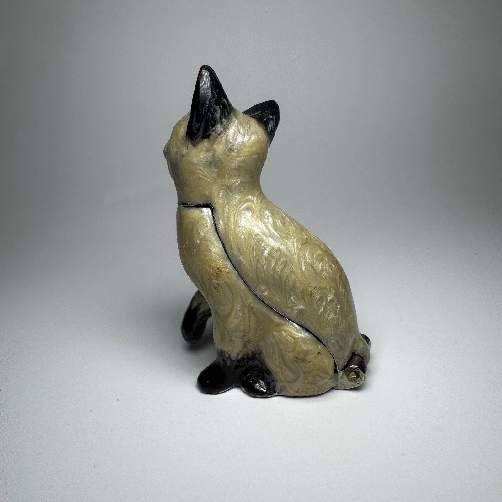 Vintage Small Siamese Cat with Green Eyes Hinged Trinket Box