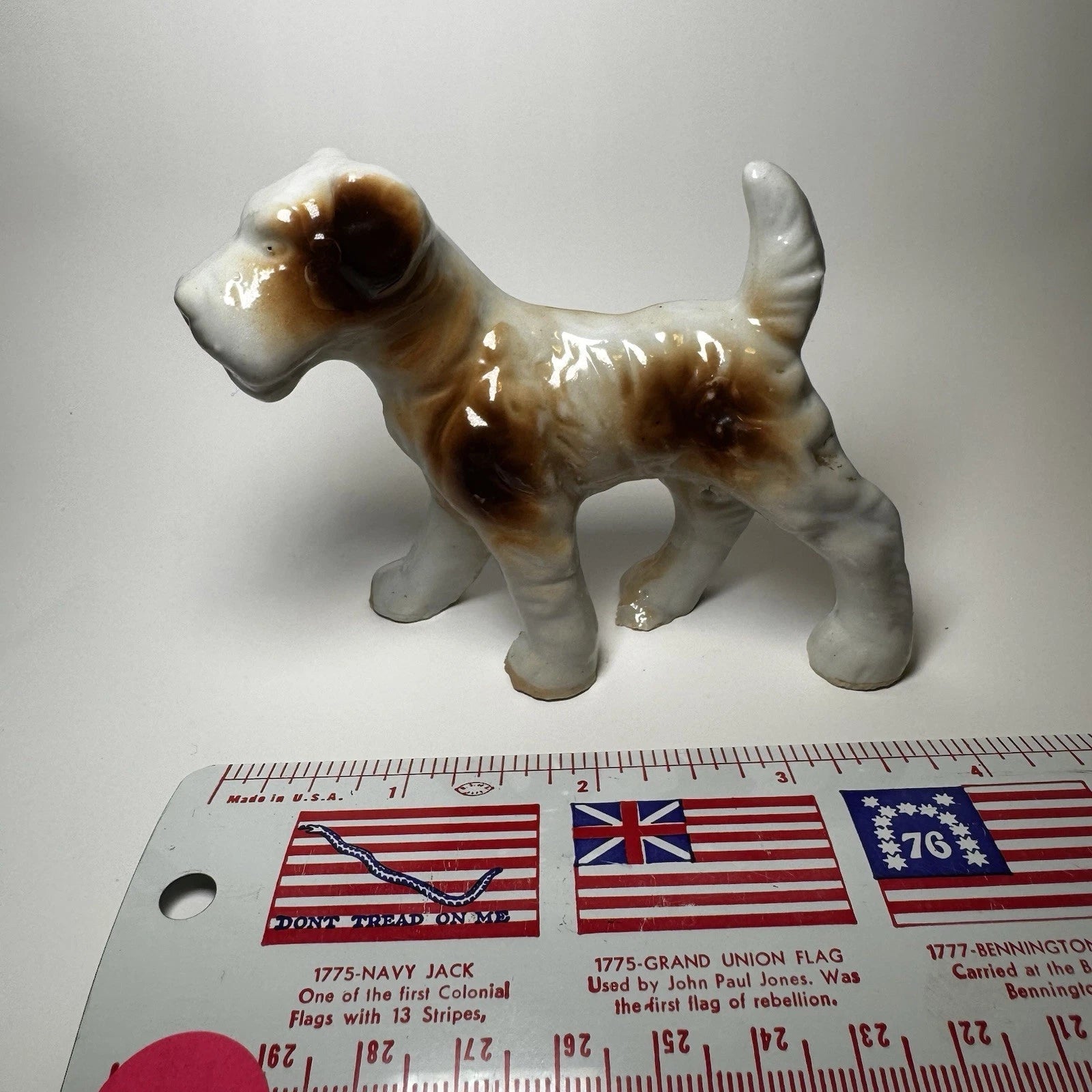 Vintage Porcelain Wire Fox Terrier Figurine Japan Dog Collectible 4” Long