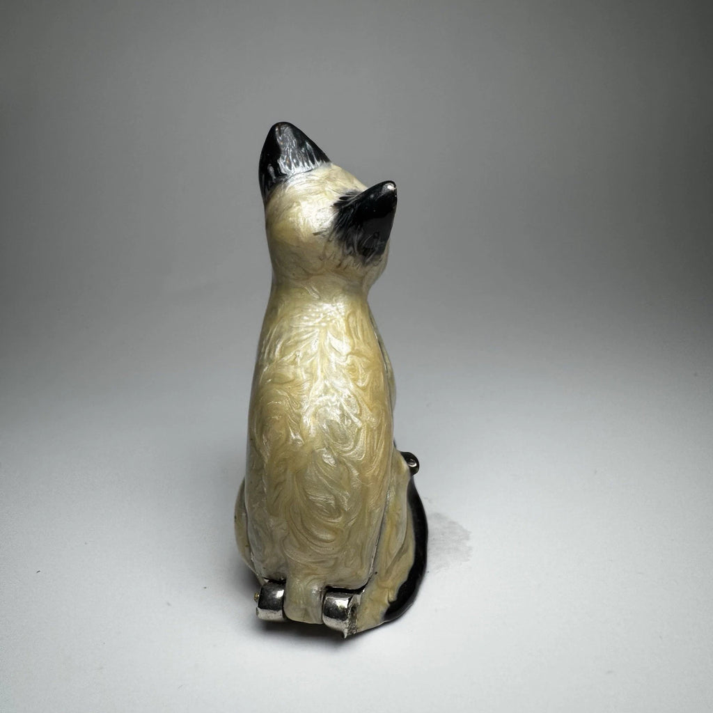 Vintage Small Siamese Cat with Green Eyes Hinged Trinket Box