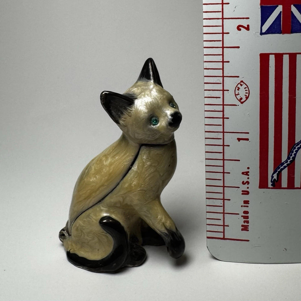 Vintage Small Siamese Cat with Green Eyes Hinged Trinket Box